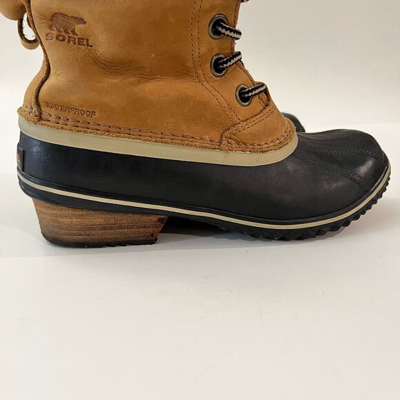 Sorel Duck Boot Size 7.5 Slimpack II Lace Up Brown Leather Gray Wool - Picture 14 of 15